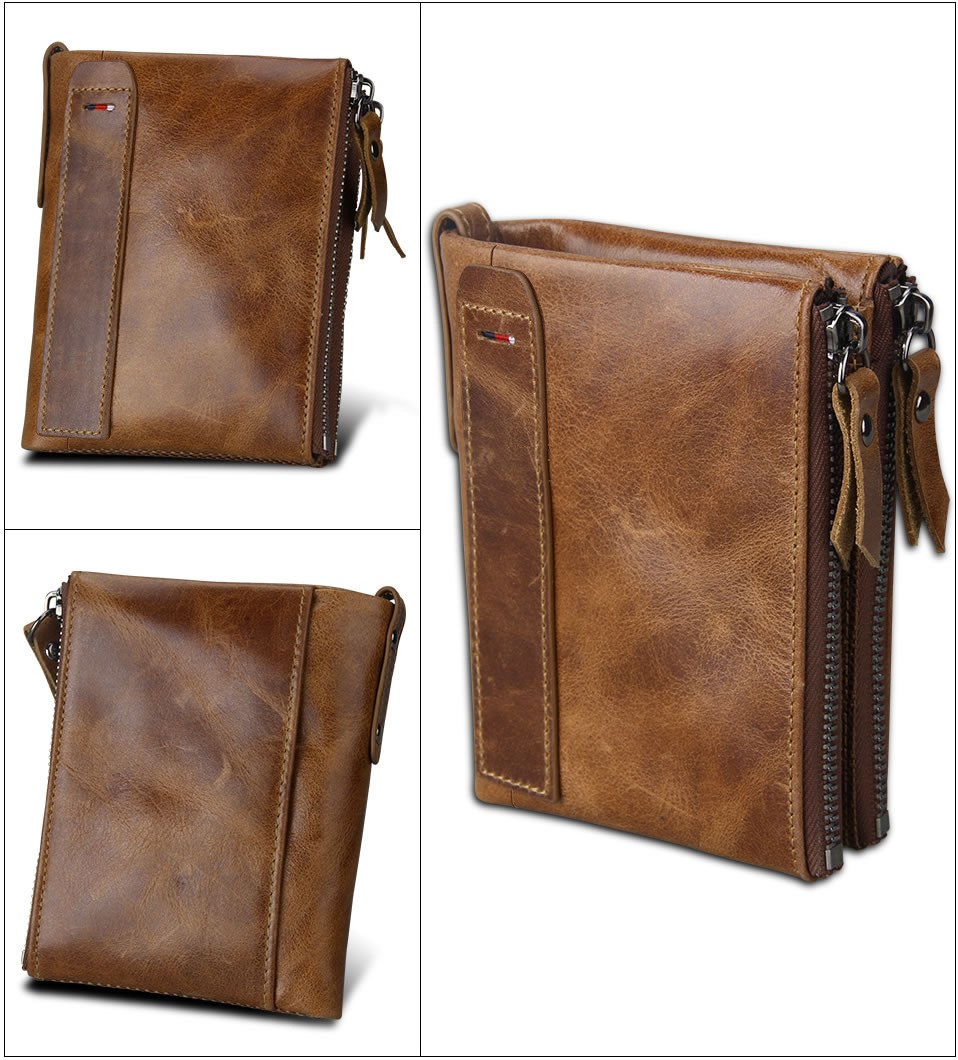 Men&#39;s wallet Short men&#39;s wallet Anti-theft brush leather wallet men