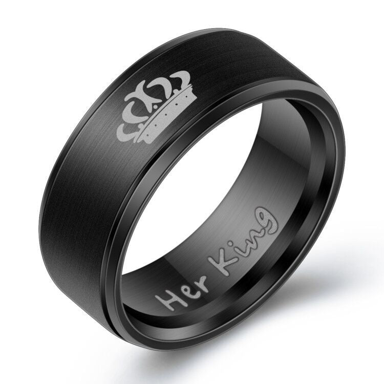 Her King His Queen Titanium Steel Couple Ring Stainless Steel