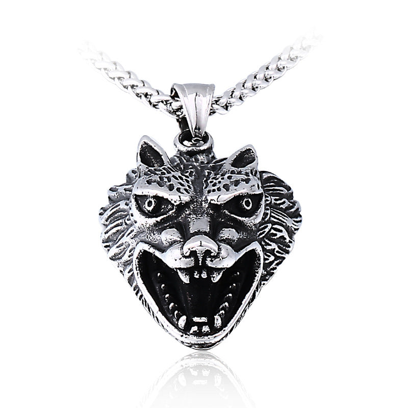 Stainless Steel Viking Wolf Head Men&#39;s Pendant