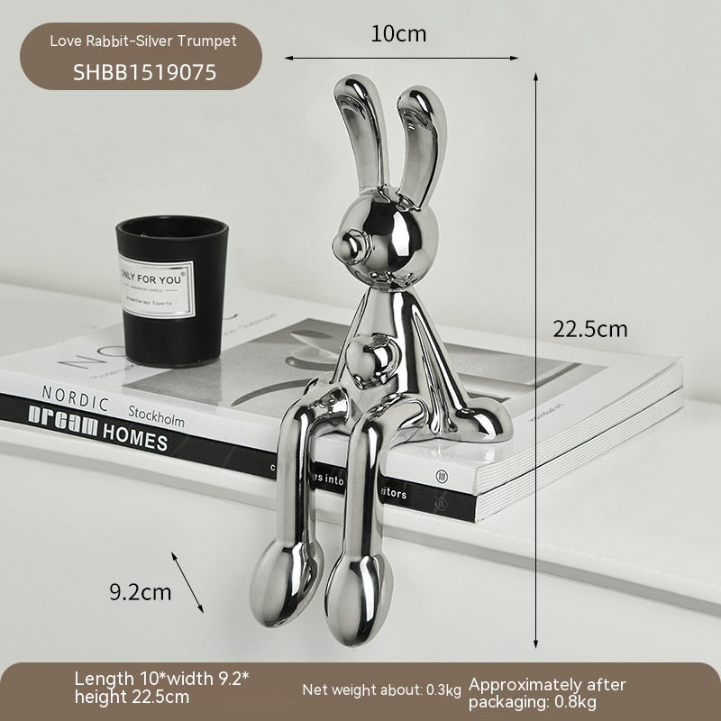 Light Luxury Silver Electroplated Sitting Rabbit Decoration Living Room Wine Cabinet TV