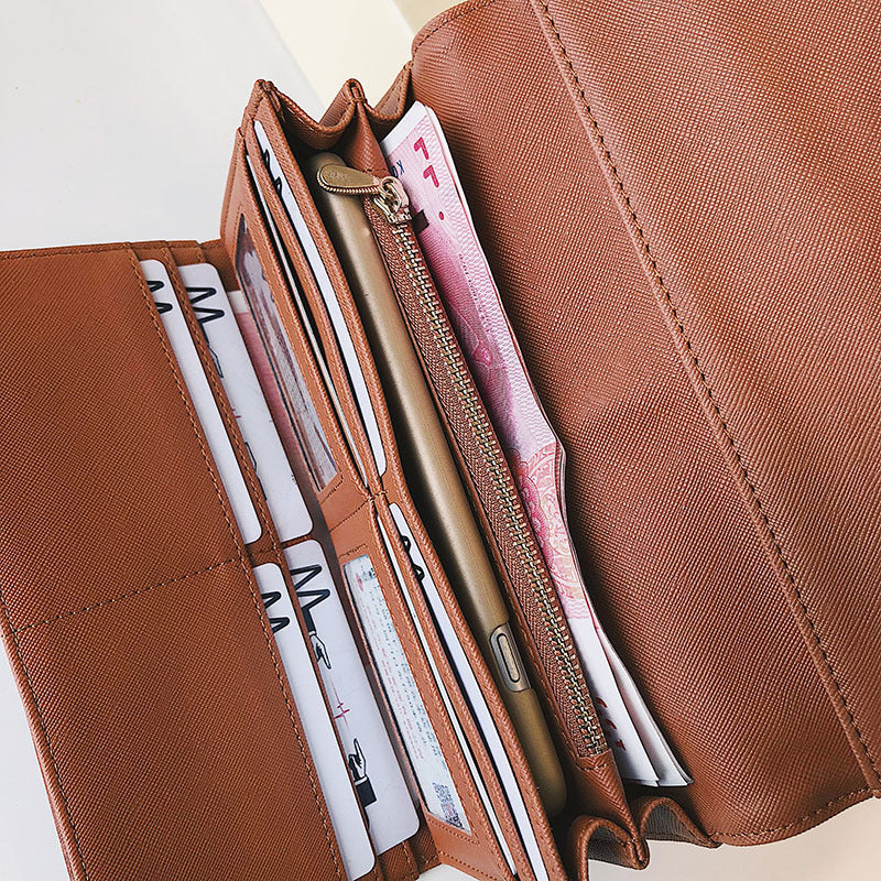 Retro PU female bag long zipper clutch