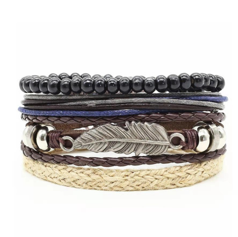 Men&#39;s Leather Vintage Braided Bracelet
