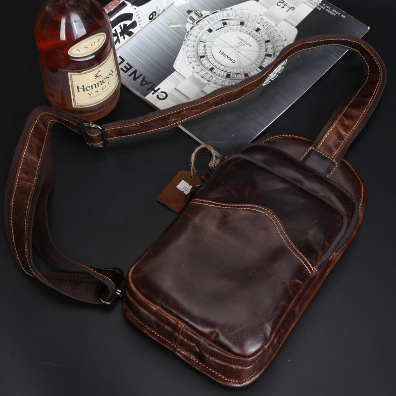 The manufacturer a sells men&#39;s casual chest bag leather wax Leather Shoulder Satchel Bag retro casual