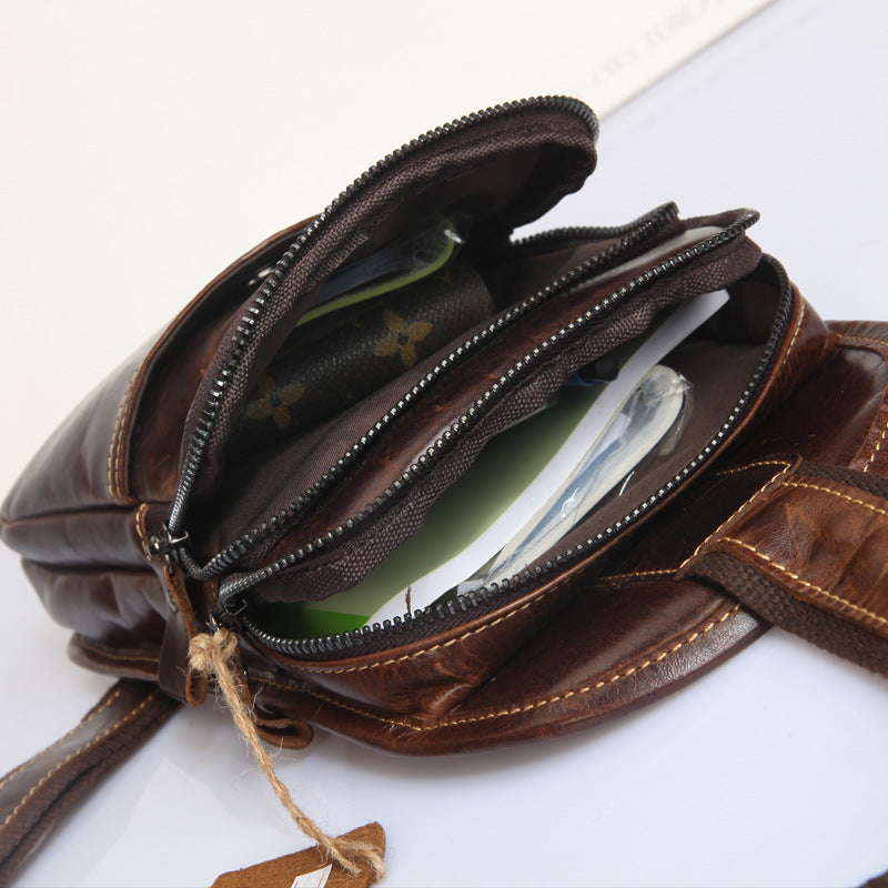 The manufacturer a sells men&#39;s casual chest bag leather wax Leather Shoulder Satchel Bag retro casual