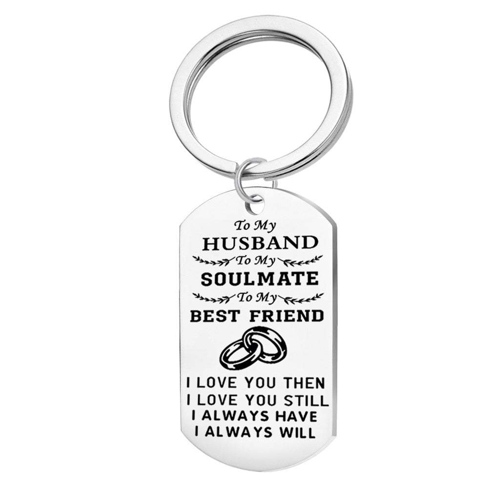 Love Necklace Keychain TO MY HUSBAND WIFE To My Soulmate Best Friend Silver Tag Pendant Necklace Key Chains For Couples