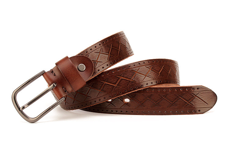 Men&#39;s leather pin buckle head leather