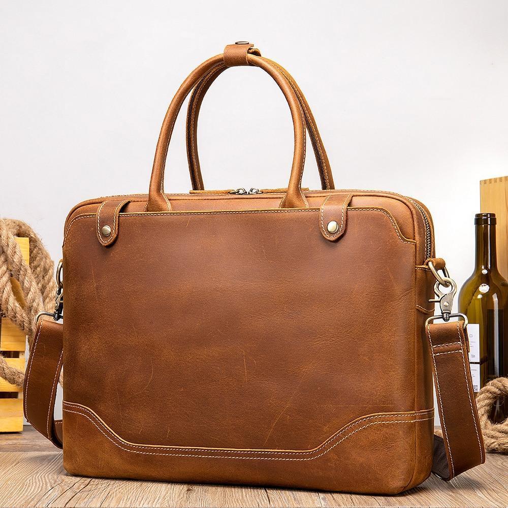Crazy Horse Leather Men&#39;s Briefcase New Handbag