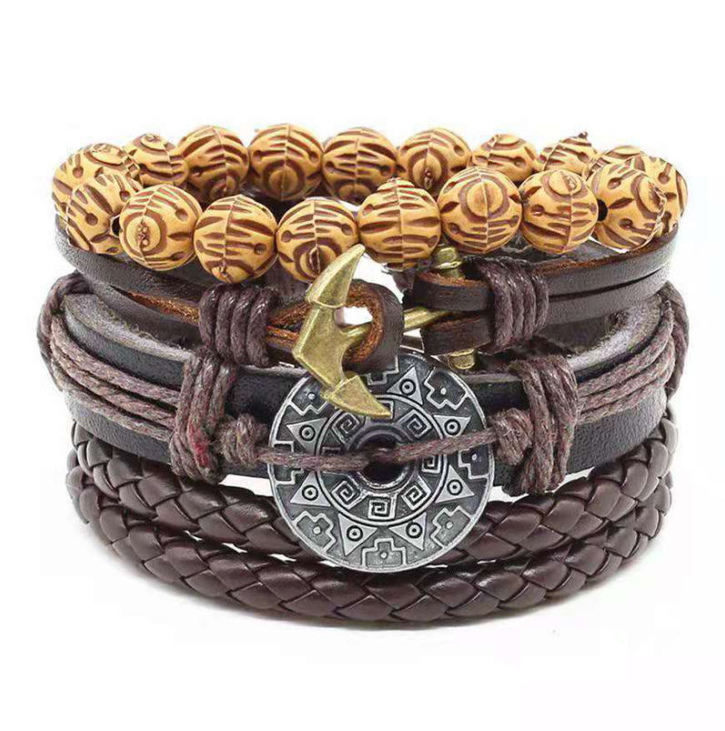 Men&#39;s Leather Vintage Braided Bracelet