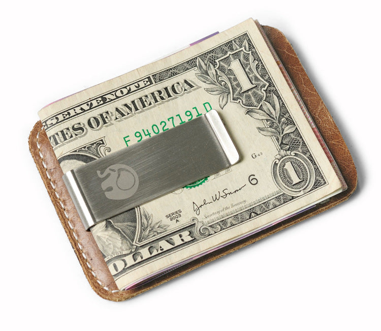 Vintage oil wax leather metal dollar card holder