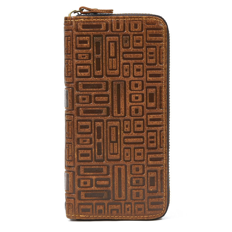 Retro Men&#39;s Crazy Horse Leather Long Wallet