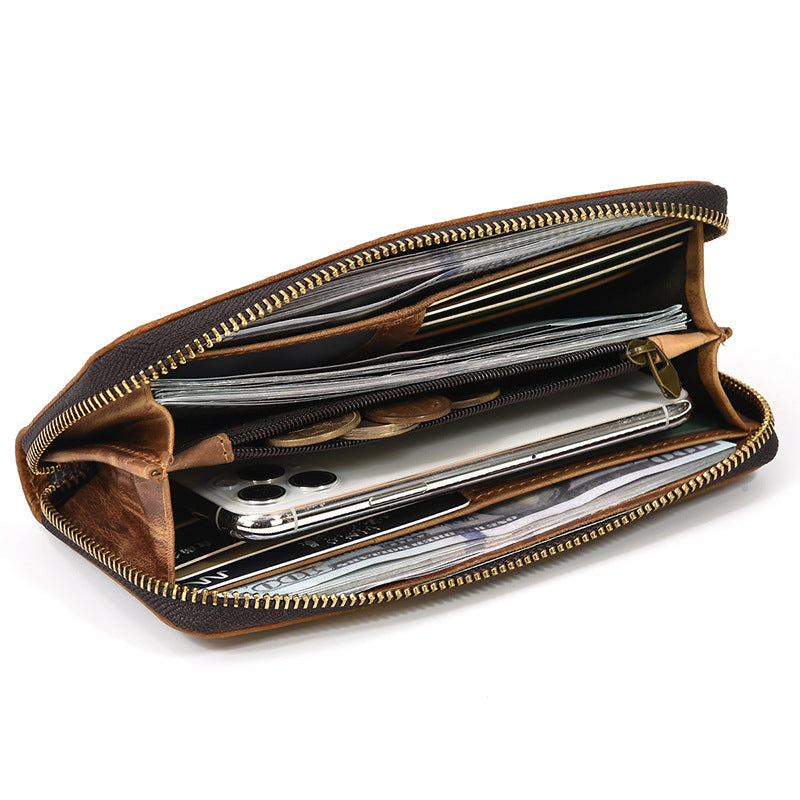 Retro Men&#39;s Crazy Horse Leather Long Wallet