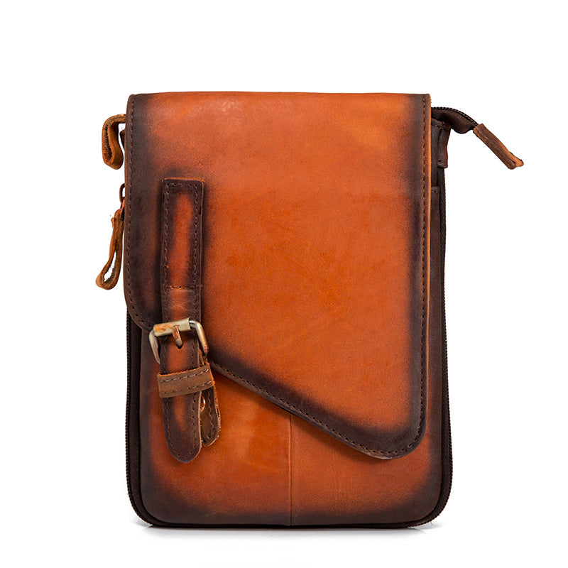 Head layer tree cream leather man&#39;s 8 inch single shoulder straddle chest bag waist bag