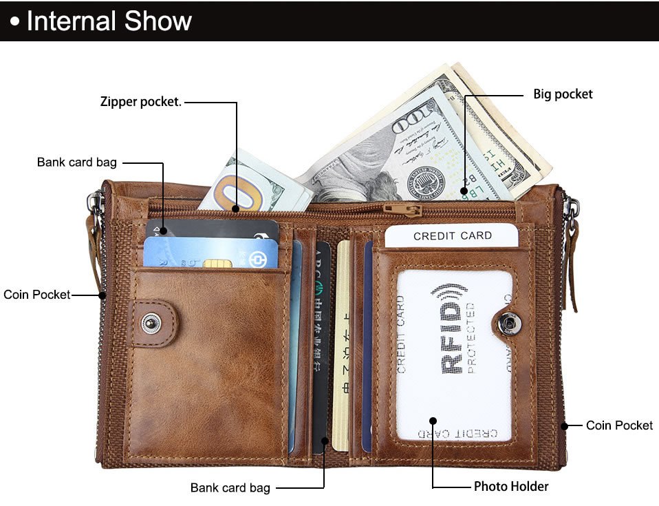 Men&#39;s wallet Short men&#39;s wallet Anti-theft brush leather wallet men