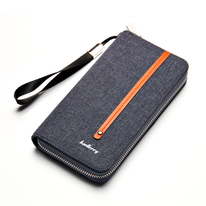 Men&#39;s Long Wallet Multi-Card Canvas Zipper Clutch