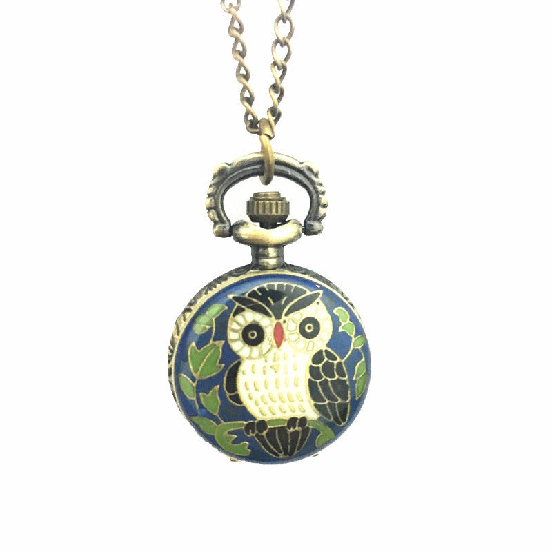 Colorful drip owl vintage pocket watch