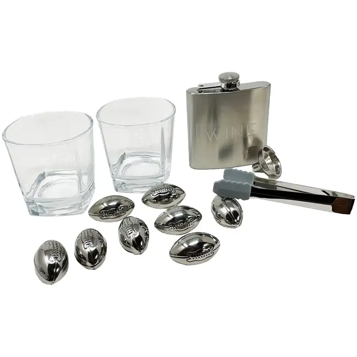 Whiskey Glasses and Football Chilling Stones Gift Set