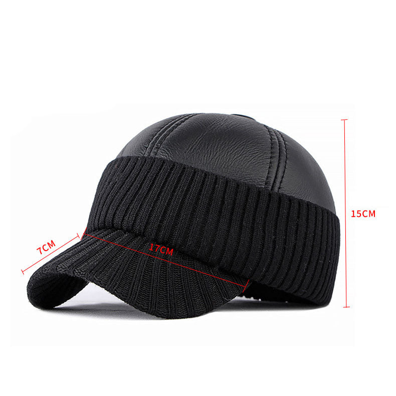Men&#39;s Winter Leather Earflaps Warm PU Thickened Baseball Cap Hat
