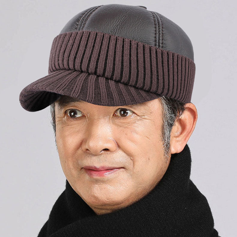 Men&#39;s Winter Leather Earflaps Warm PU Thickened Baseball Cap Hat