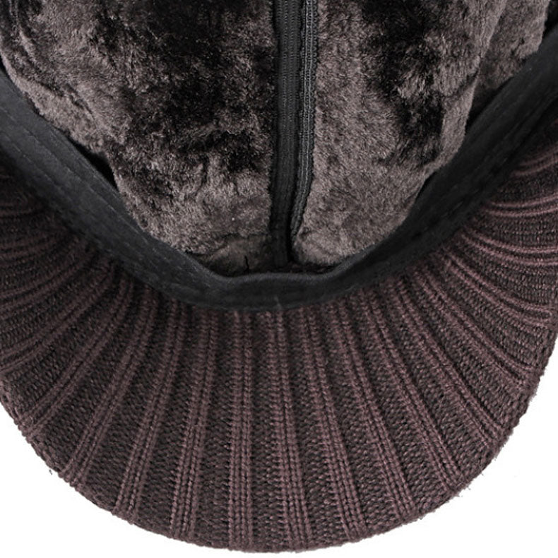 Men&#39;s Winter Leather Earflaps Warm PU Thickened Baseball Cap Hat