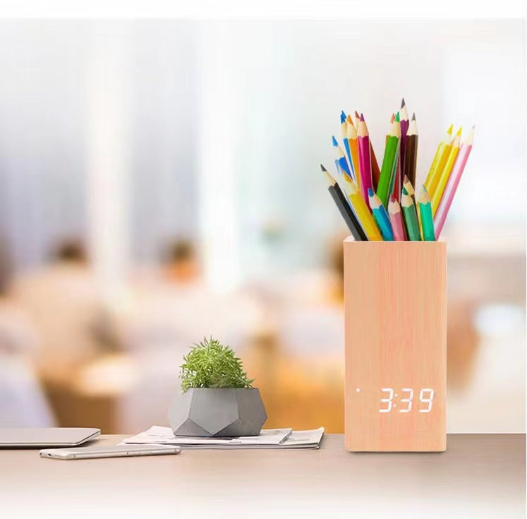 Desktop Creativity Stationery Pen Holder Clock LED Electronic Clock