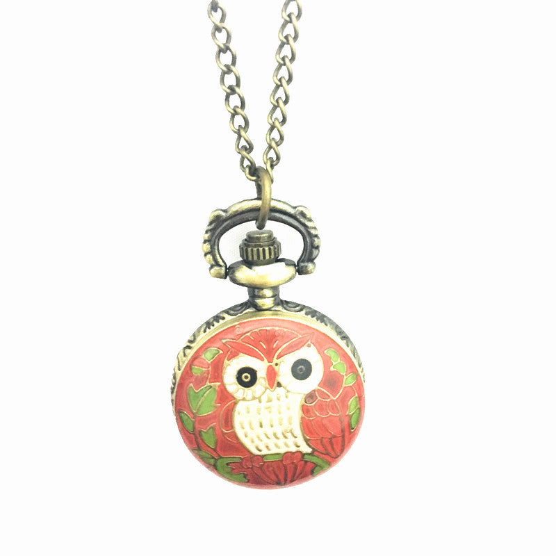 Colorful drip owl vintage pocket watch