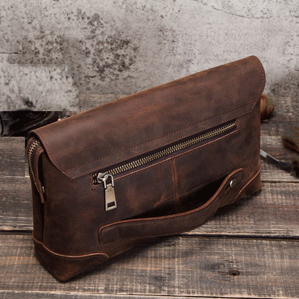 Retro Multifunctional Crazy Horse Leather Men&#39;s Clutch