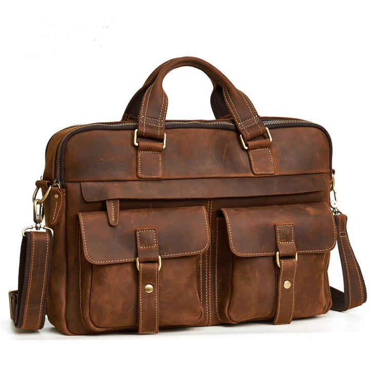 Genuine men&#39;&#39;s bags retro men&#39;&#39;s business bags briefcase cowhide oblique Bag 15.6 inch Laptop Bag