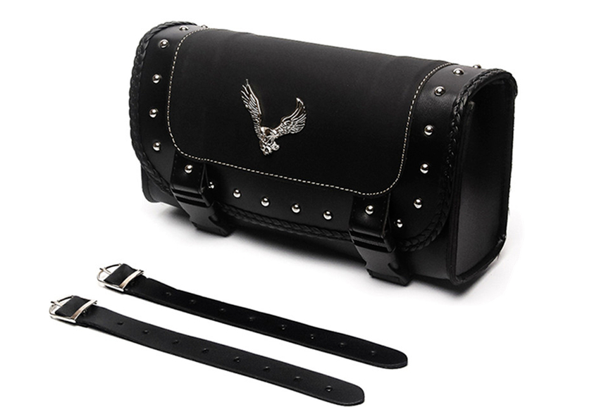 Eagle Emblem PU Leather Saddle Bag Motorcycle Side Storage Tool Pouch Sissy Bar