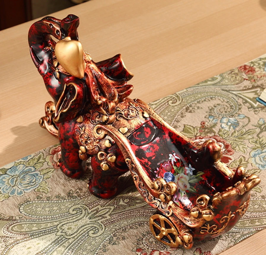 Gorgeously detailed elephant pulling cart wine bottle holder (resin)