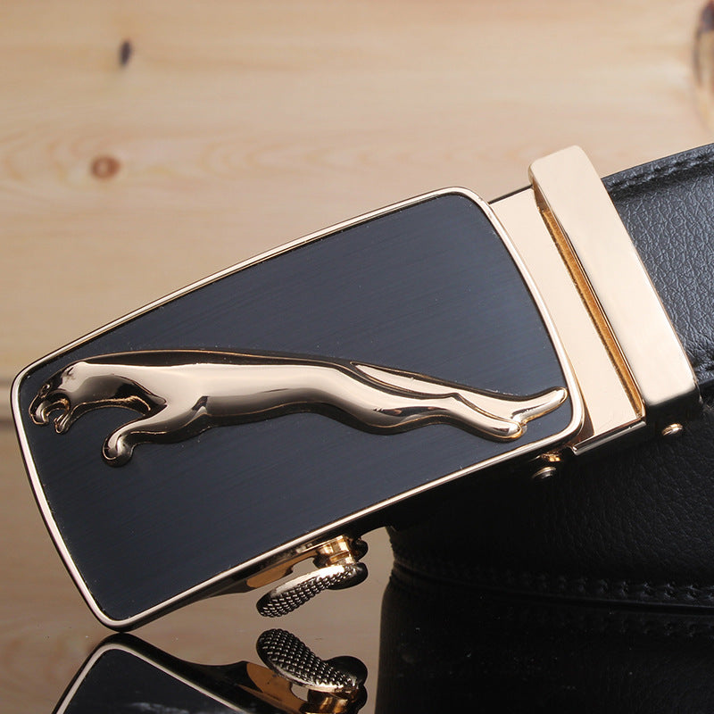 Men&#39;s belt leather automatic buckle Leopard pure leather belt