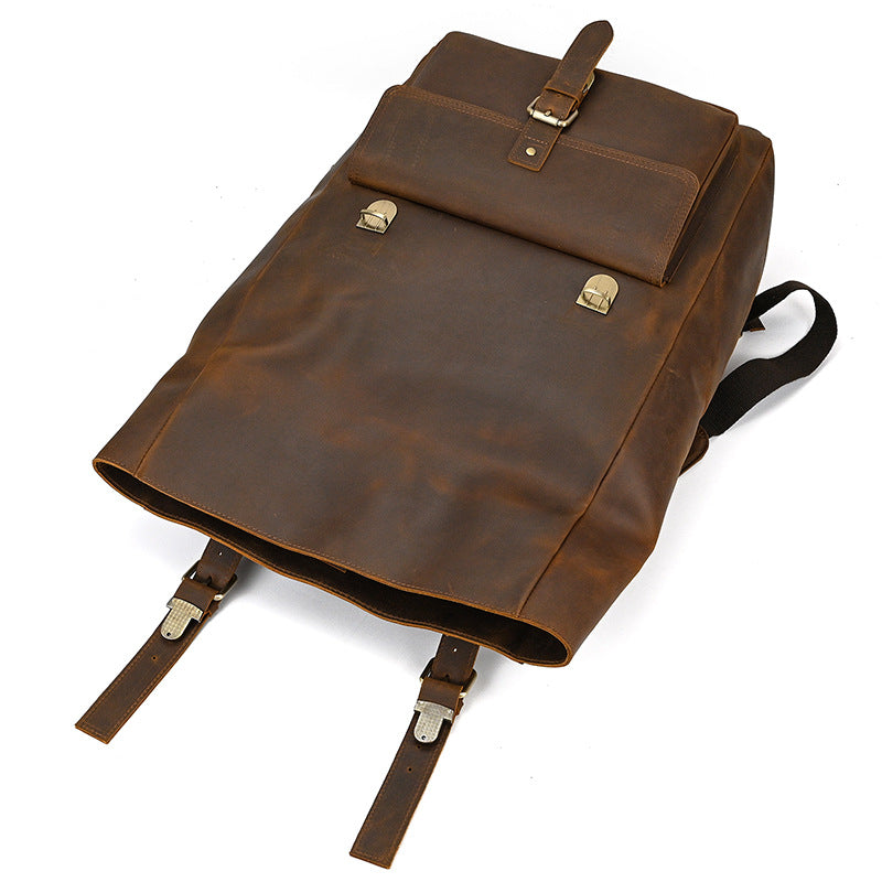 Retro Genuine Leather Backpack Men&#39;s Large-capacity Student First Layer Cowhide Travel