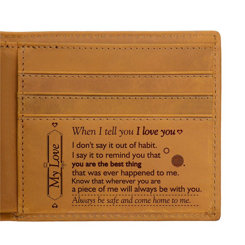 Men&#39;s horse leather leather lettering laser label wallet
