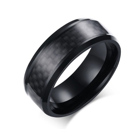 Black Carbon Fiber Inlay Men&#39;s Wedding Brand Ring Stainless Steel Jewelry Dropshopping 8mm