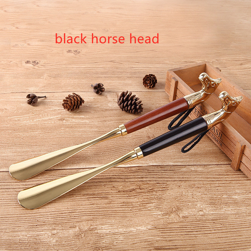 Fashion Beech Lion Head Metal Shoehorn