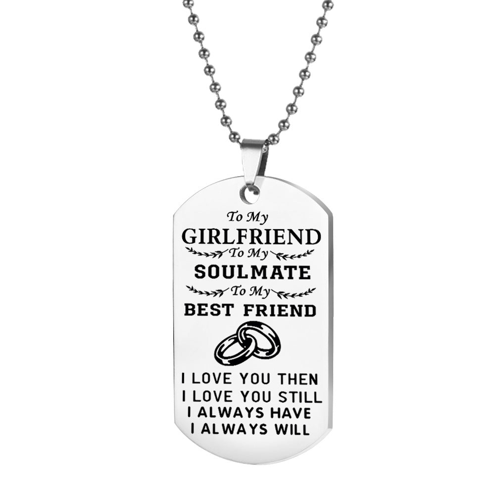 Love Necklace Keychain TO MY HUSBAND WIFE To My Soulmate Best Friend Silver Tag Pendant Necklace Key Chains For Couples