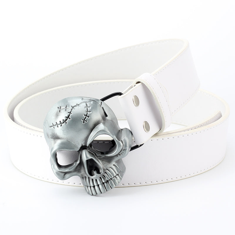 Skull head leather belt