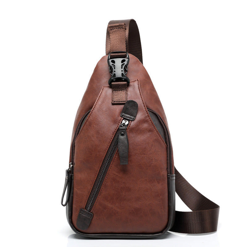 2021 New Korean Men&#39;s Fashion Leather Chest Bag Shoulder Bag Messenger Bag Bag Riding Backpack