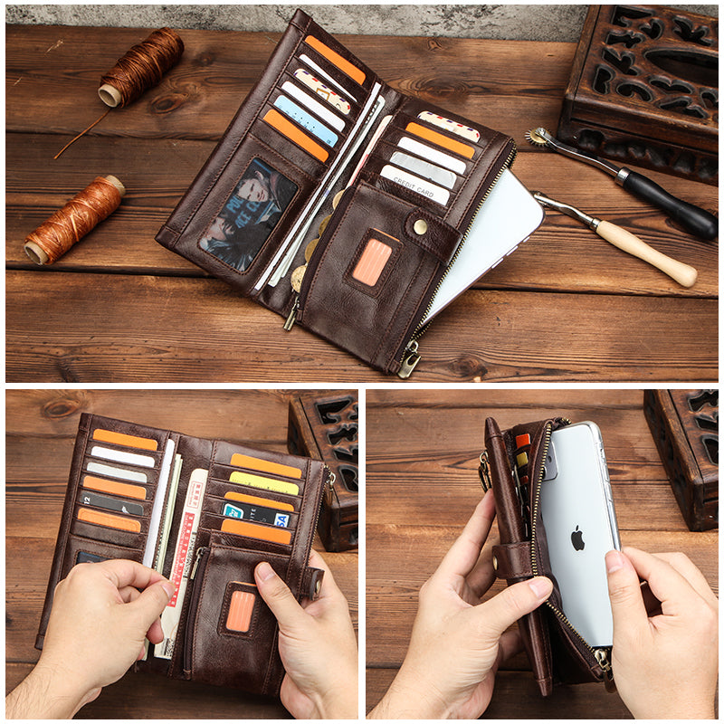 Leather Men&#39;s Wallet Multifunctional Long