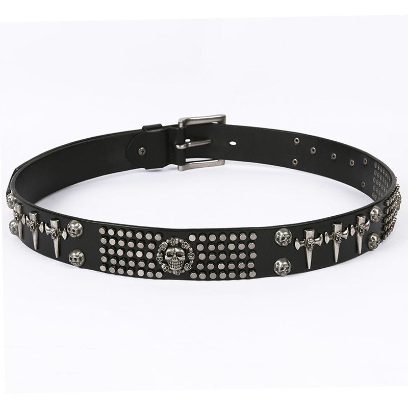 Punk Style Leather Men&#39;s DJ Belt With Skull Head All-Match Belt