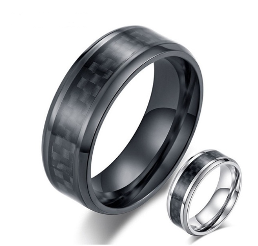 Black Carbon Fiber Inlay Men&#39;s Wedding Brand Ring Stainless Steel Jewelry Dropshopping 8mm