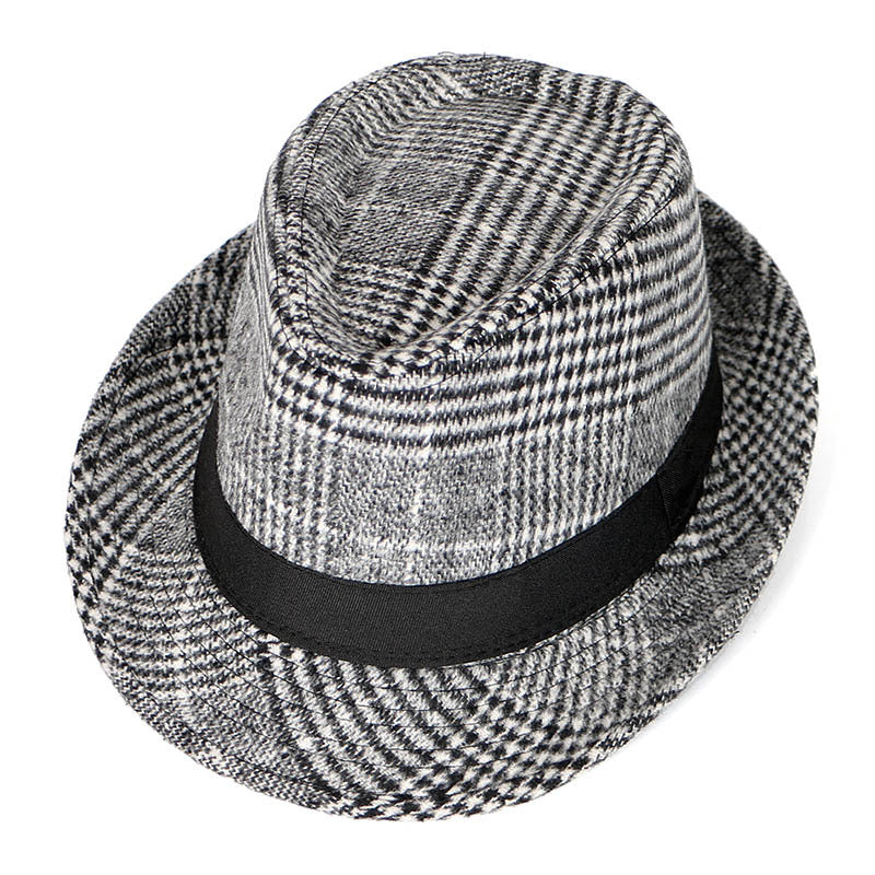 Autumn And Winter New Woolen Cloth Men&#39;s Top Hat Men&#39;s British Retro Fashion Plaid Fedora Hat