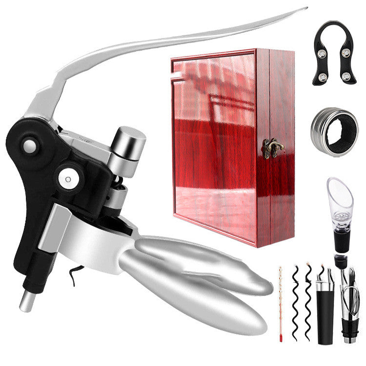 Red Bright Pattern Box Rabbit Head Red Wine Bottle Opener Wine Pourer Wine Set