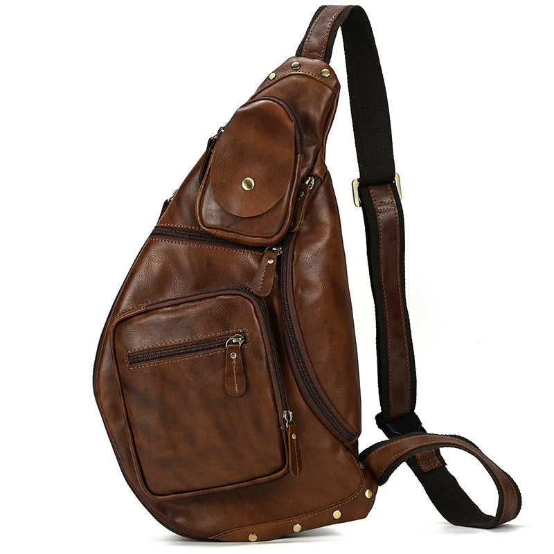 Chest Bag Men&#39;s Diagonal Bag Leather Casual Outdoor Travel Bag Shoulder Bag