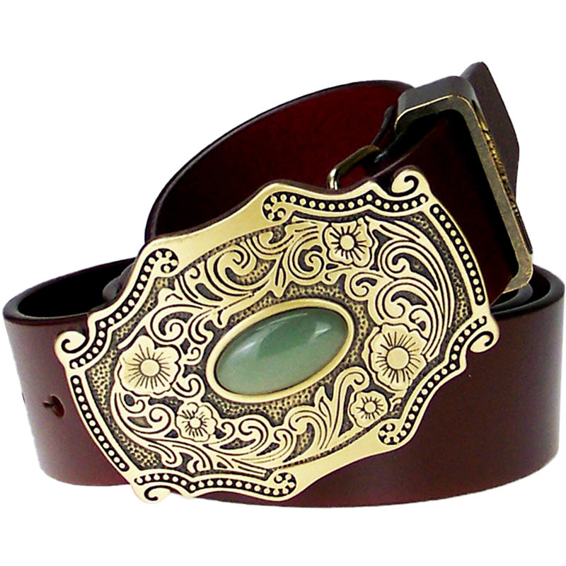 Casual Pure Copper Inlaid Jade Buckle Men&#39;s Belt