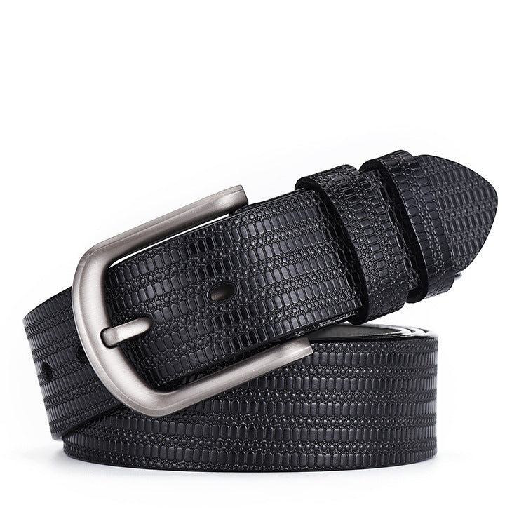 All-match men&#39;s two-layer cowhide embossed belt