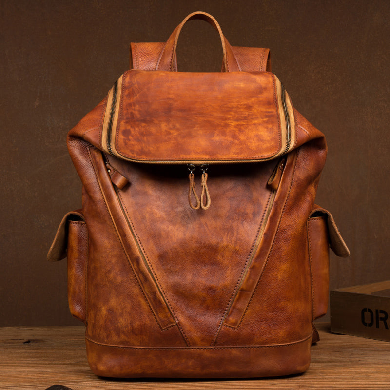 Men&#39;s leather retro cowhide backpack
