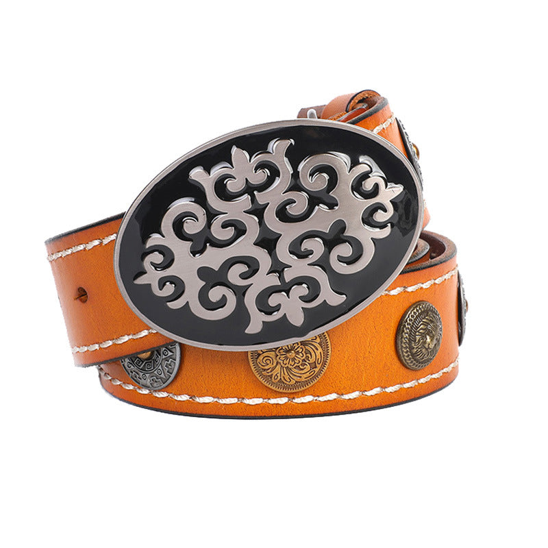Leather Belt With Smooth Buckle For Men&#39;s Belt