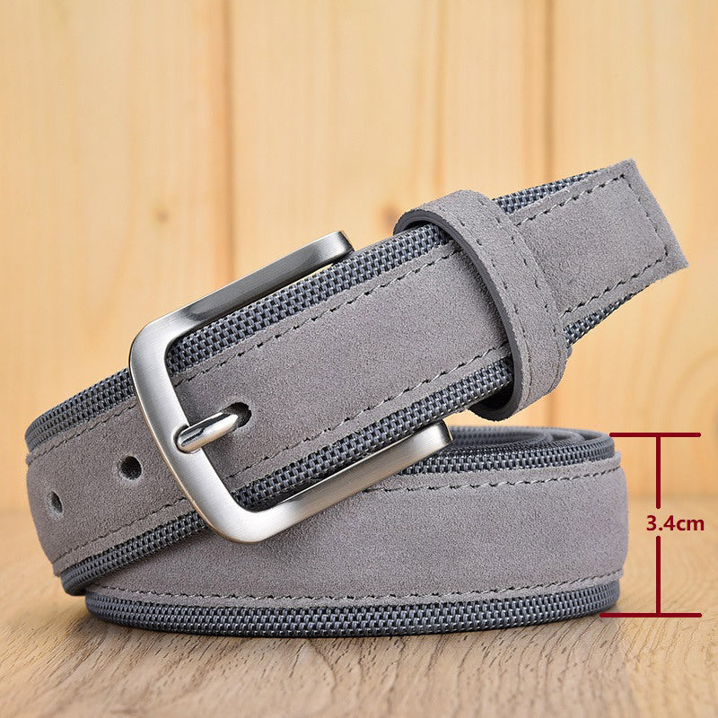 Suede Leather Buckle Oxford Cloth Men&#39;s Belt