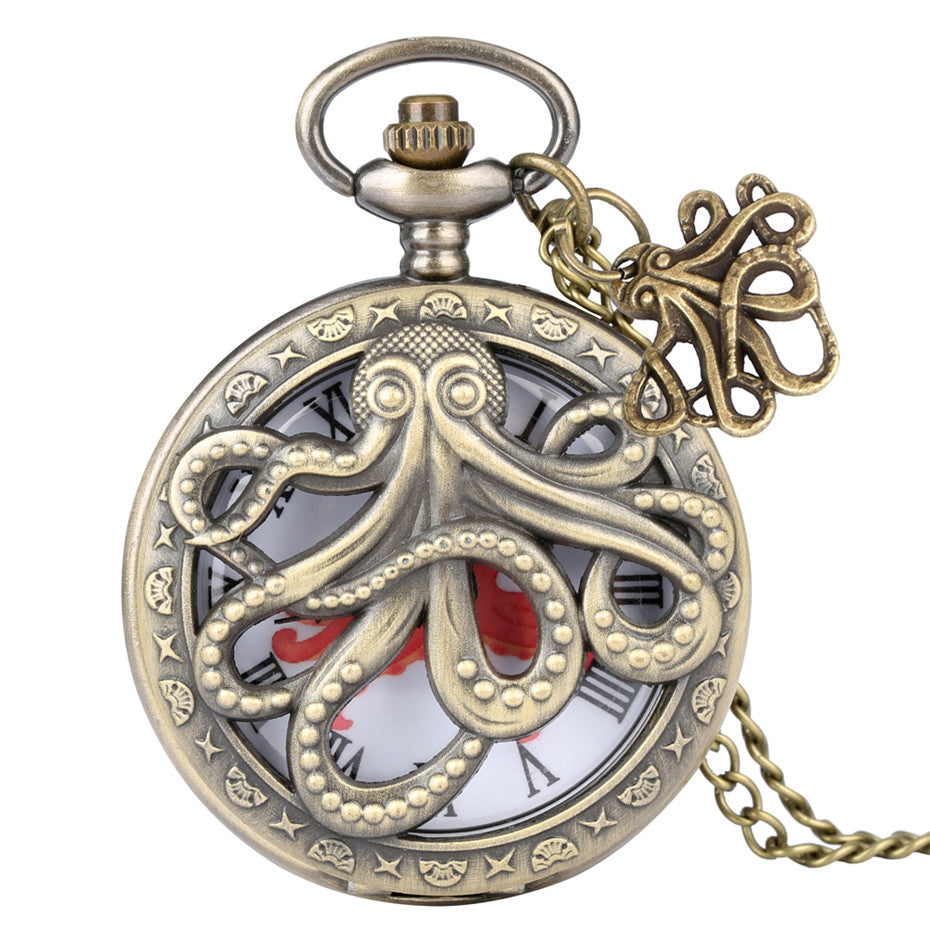 Vintage Skeleton Octopus Flap Large Quartz Pocket Watch