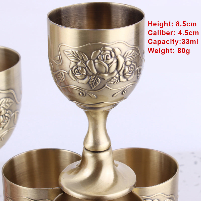 European Style Three-dimensional Carved Handmade Copperware Crafts Wine Set Copper Wine Glass Mini Goblet White Wine Glass